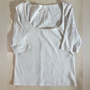 Rylee + Cru| Women's Cream Ribbed Semi Crop Top quarter sleeve size XS